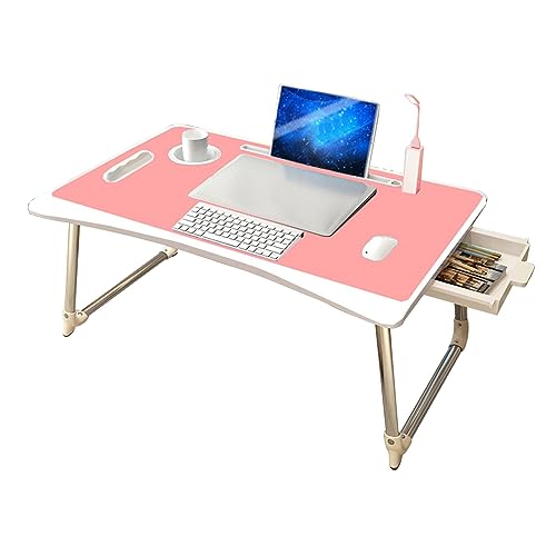 CHCHC Beweglicher Computer Schreibtisch, mit Schubladen Mobile Power Light Klappbarer Studientisch Auf Dem Bett Multifunktionstisch(Pink) von CHCHC
