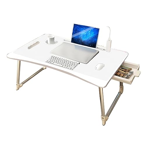 CHCHC Beweglicher Computer Schreibtisch, mit Schubladen Mobile Power Light Klappbarer Studientisch Auf Dem Bett Multifunktionstisch(White) von CHCHC