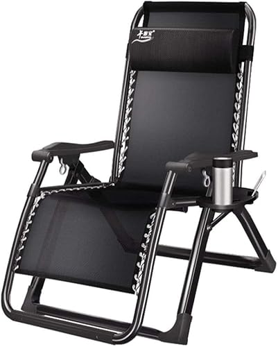 CHCHC Deckstuhl mit Seitentisch-/Tasse Halter Sonnenbett Büro Klapperschaftskliniker Gartenlieger Balkon Beach Stuhl Liegen(All Black) von CHCHC