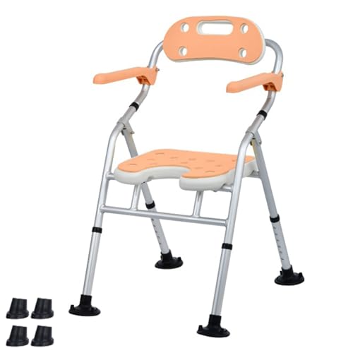 CHCHC Duschhocker, Aluminiumlegierung Duschstuhl Ältere Behinderte Badezimmerstuhl mit Armlehne Antirutschhocker Duschstuhl(Orange A,Upgraded) von CHCHC