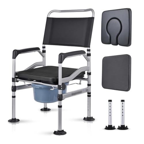 CHCHC Duschstuhl, Kohlenstoffstahl mit Armen Klappbarer Toilettenstuhl Höhenverstellbar für Behinderte Ältere Menschen Rückenlehnenstuhl Duschstuhl(D) von CHCHC