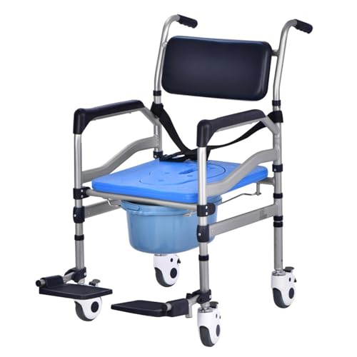 CHCHC Duschstuhl für Ältere Menschen, Platzersparnis Klappbare Badezimmerstühle Kohlenstoffstahl Höhenverstellbar mit Rädern Toilettensitzstuhl Duschstuhl(E,Large Wheel) von CHCHC