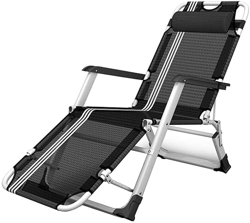 CHCHC Gartenfaltbare Lounge -Stühle mit Kopfstütze Strandstuhl Balkon leuchten einstellbare Terrasse im Freien im Freien Sonnenuntergang Liegen(Black) von CHCHC