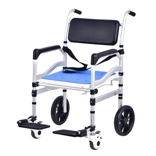 CHCHC Hand Geschoben Rollstuhl Duschstuhl, für Ältere Menschen mit Behinderung Badehocker Multifunktional Klappstuhl Platzersparnis Duschstuhl(A,Large Wheel) von CHCHC