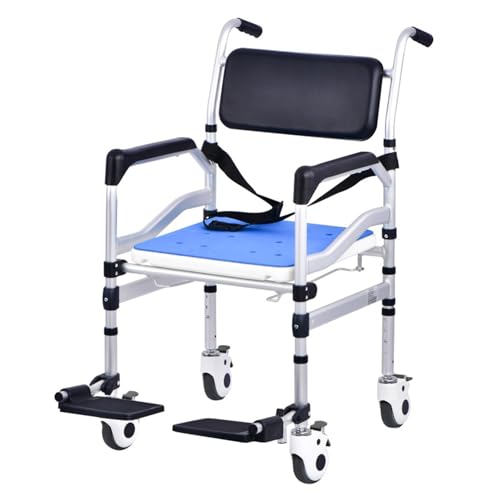 CHCHC Hand Geschoben Rollstuhl Duschstuhl, für Ältere Menschen mit Behinderung Badehocker Multifunktional Klappstuhl Platzersparnis Duschstuhl(A,Small Wheel) von CHCHC