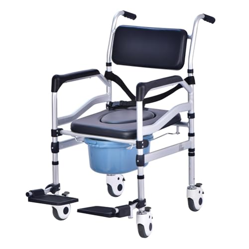 CHCHC Hand Geschoben Rollstuhl Duschstuhl, für Ältere Menschen mit Behinderung Badehocker Multifunktional Klappstuhl Platzersparnis Duschstuhl(C,Small Wheel) von CHCHC