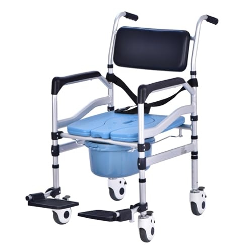 CHCHC Hand Geschoben Rollstuhl Duschstuhl, für Ältere Menschen mit Behinderung Badehocker Multifunktional Klappstuhl Platzersparnis Duschstuhl(D,Small Wheel) von CHCHC
