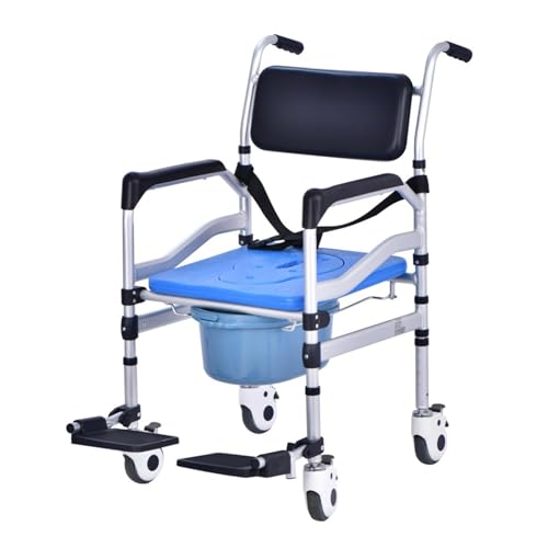 CHCHC Hand Geschoben Rollstuhl Duschstuhl, für Ältere Menschen mit Behinderung Badehocker Multifunktional Klappstuhl Platzersparnis Duschstuhl(E,Large Wheel) von CHCHC