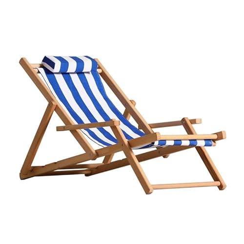 CHCHC Holzklappdeckstuhl, Gartenrasen tragbarer Strandstuhl mit komfortabler Armlehne verstellbar Faltbare Lounge -Stuhl Liegen(Blue) von CHCHC