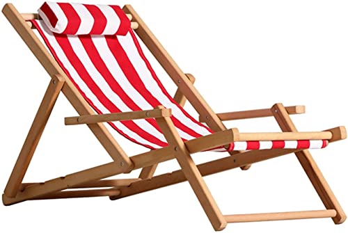 CHCHC Holzklappdeckstuhl, Gartenrasen tragbarer Strandstuhl mit komfortabler Armlehne verstellbar Faltbare Lounge -Stuhl Liegen(Red) von CHCHC