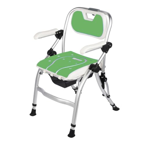 CHCHC Klappbarer Duschstuhl, für Ältere Schwangere Frauen Badezimmerstuhl Sicher und rutschfest Duschsitz mit Handläufen Rückenlehne Hocker Duschstuhl(Green,with Basin) von CHCHC