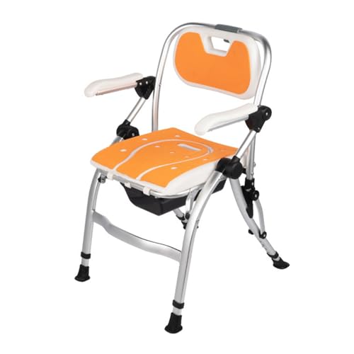 CHCHC Klappbarer Duschstuhl, für Ältere Schwangere Frauen Badezimmerstuhl Sicher und rutschfest Duschsitz mit Handläufen Rückenlehne Hocker Duschstuhl(Orange,with Basin) von CHCHC