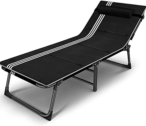 CHCHC Klappbett, Büro Einfaches Siesta Bett mit Kopfstütze im Freien Strandstühle tragbare Klappbett Garten Sonne Liegestütze Liegen(Striped Cotton pad) von CHCHC