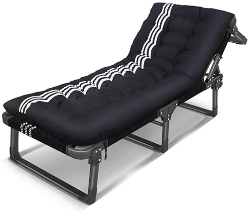 CHCHC Klappende Erwachsene Einzelbett, abnehmbares Kissen tragbarer Strandstuhl Multifunktion EIN verstellbares Büro -Nickerchen im Freien im Freien Campingbett Liegen(Black White) von CHCHC