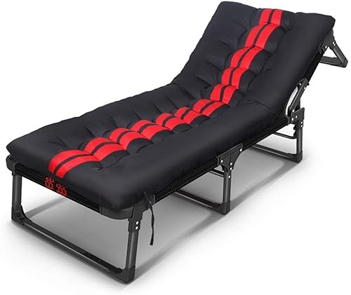 CHCHC Klappende Erwachsene Einzelbett, abnehmbares Kissen tragbarer Strandstuhl Multifunktion EIN verstellbares Büro -Nickerchen im Freien im Freien Campingbett Liegen(Black red) von CHCHC