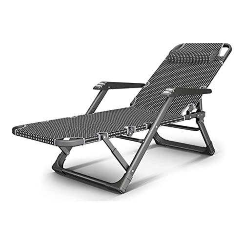CHCHC Klappende Sonne Liege, Headrest Office Lunch Break Stuhl Unterstützung 380lbs Verstellbarer Deckstuhl Liegender Gartenstuhl Liegen(Black) von CHCHC