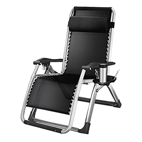 CHCHC Klapperdeckstuhl, Außenterrasse Garten Camping Garden Loungers mit Seitentischbecher Halter Liege Strandpool Sonnenbett Liegen(Black) von CHCHC