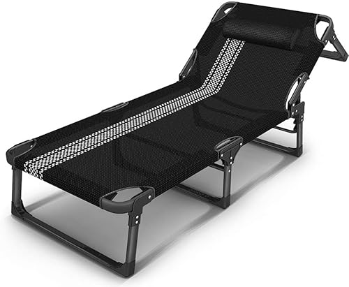 CHCHC Klappes Büro -Nickerchenbett mit abnehmbarem Kissen Kopfstützen -Lounge -Stühlen 5 Grade Valienverstellbare Outdoor Camping Beach Stuhl Liegen(Black) von CHCHC