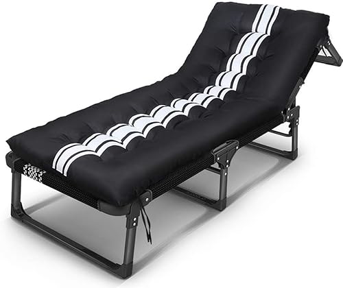 CHCHC Klappes Büro -Nickerchenbett mit abnehmbarem Kissen Kopfstützen -Lounge -Stühlen 5 Grade Valienverstellbare Outdoor Camping Beach Stuhl Liegen(Black+Cushion) von CHCHC