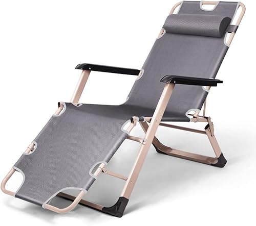 CHCHC Klappstuhl, Sonne Loungers mit Kopfstütze fauler Stuhl Büro Ferroalloy Mittagessen Break Balkonstühle Garden Beach Hausstuhl Liegen(Gris) von CHCHC