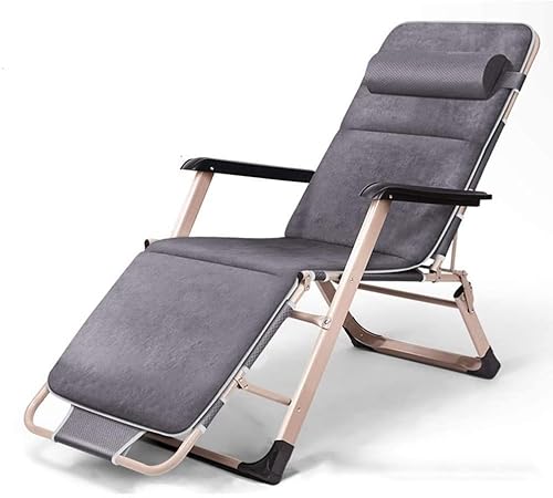 CHCHC Klappstuhl Strandstuhl mit Verstellbarer Kopfstütze Unterstützung 380lbs Büro Mittagessen Pause Stuhl Verstellbare Sonnenliege Gartenstuhl Liegen(Grey) von CHCHC