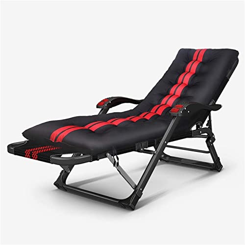 CHCHC Metall Sun Lounger, 5 Positionseinstellungen im Rückenlehre Gartenlieger atmungsaktiv synthetischer Stoff Falten Sonnenein Liegen(Black red+Cushion) von CHCHC