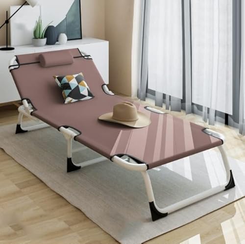CHCHC Metall Sun Lounger, 6 Positionsanpassung Rückenlehre Liege im Freien Gartenmöbel Multifunktionales Falten -Sonnenbett Liegen(Brown) von CHCHC