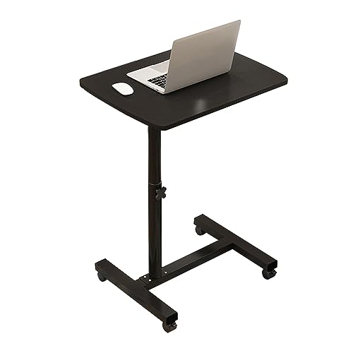 CHCHC Mobiler Laptoptisch Schreibtisch, Tragbar mit Rädern Höhenverstellbar Sofa Couch Beistelltisch Student Desk Computer(Black,Round Leg) von CHCHC
