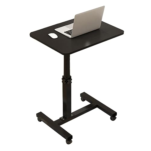 CHCHC Mobiler Laptoptisch Schreibtisch, Tragbar mit Rädern Höhenverstellbar Sofa Couch Beistelltisch Student Desk Computer(Black,Square Leg) von CHCHC