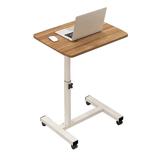 CHCHC Mobiler Laptoptisch Schreibtisch, Tragbar mit Rädern Höhenverstellbar Sofa Couch Beistelltisch Student Desk Computer(Oak,Round Leg) von CHCHC