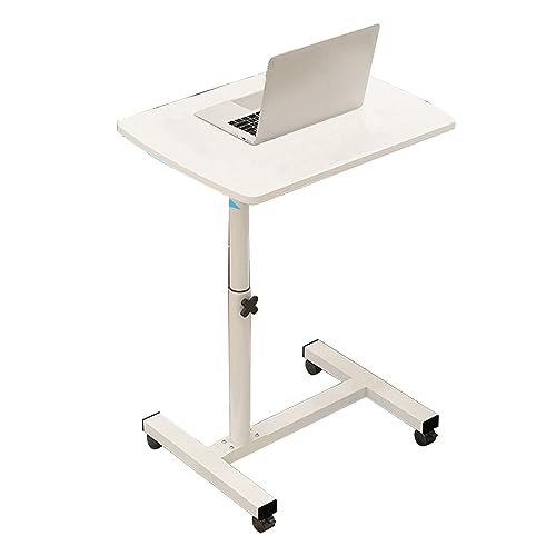 CHCHC Mobiler Laptoptisch Schreibtisch, Tragbar mit Rädern Höhenverstellbar Sofa Couch Beistelltisch Student Desk Computer(White,Round Leg) von CHCHC