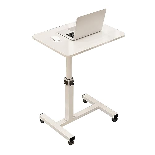 CHCHC Mobiler Laptoptisch Schreibtisch, Tragbar mit Rädern Höhenverstellbar Sofa Couch Beistelltisch Student Desk Computer(White,Square Leg) von CHCHC
