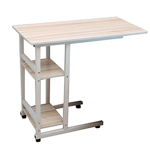 CHCHC Mobiler Laptoptisch Schreibtisch,80×40cm Rutschfester Home-Office-Schreibtisch Nachttisch mit Rollen Kleiner Computertisch(Maple Wood) von CHCHC