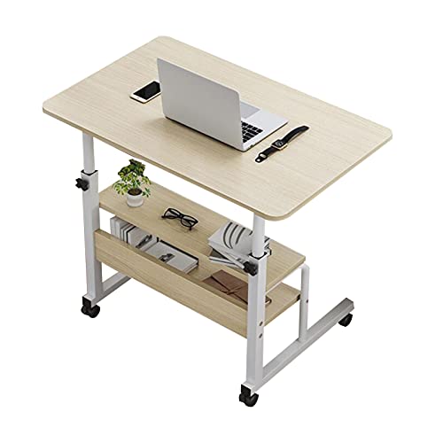 CHCHC Mobiler Laptoptisch Schreibtisch Betttisch Beistelltisch,Mehrschichtiger Speicher Computerständer Nachttisch Sofa Seite Studie Lesen Esstisch(Brushed Oak) von CHCHC