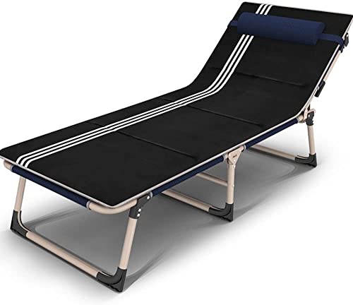 CHCHC Multifunktionsverstellbares Klappbett, Bürosista tragbare Klappgartensonnenlieger mit Kopfstütze im Freien im Freien Strandstühle im Freien Liegen(Navy Blue,Striped Cotton pad) von CHCHC