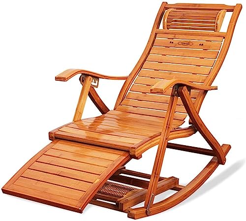 CHCHC Outdoor-Sonnenliegestuhl, Haushalts-Nickerchen-Kühlstuhl, älterer Freizeitstuhl, Rückenlehnenstuhl, klappbarer Bambus-Schaukelstuhl for Erwachsene Liegen(No pad) von CHCHC
