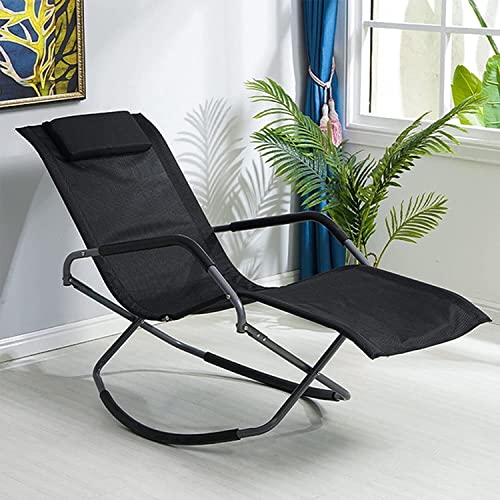 CHCHC Patio Schaukelstuhl Lounge Stuhl, Innen im Freien klappende Rockerstuhl Bequeme Kopfstütze Zull -Schwerkraft -Rock -Reichstuhl Liegen(Black) von CHCHC