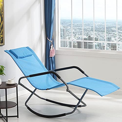 CHCHC Rocking Lounge Stuhl im Freien, Gartenrasen Veranda klick -Chaise mit Kopfstütze Kissenpulverpulver überzogene Orbitalliege Liegen(Blue) von CHCHC