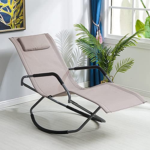 CHCHC Rocking Lounge Stuhl im Freien, Gartenrasen Veranda klick -Chaise mit Kopfstütze Kissenpulverpulver überzogene Orbitalliege Liegen(Khaki) von CHCHC