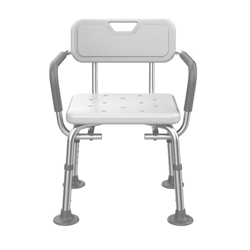 CHCHC Rutschfester Duschstuhl, Aluminiumlegierung Einstellbar Badehocker mit Rückenlehne Armlehne Ältere Behinderte Badezimmerstuhl Duschstuhl(White B,No pad) von CHCHC