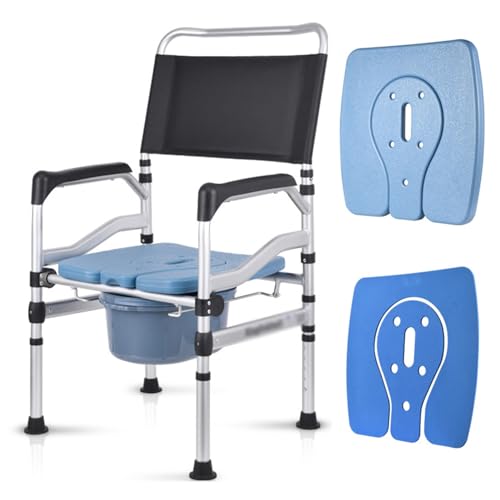 CHCHC Senioren Duschstuhl, Höhenverstellbar Aluminiumlegierung Duschsitz mit Rückenlehne Arme Sicherer Stall Klappbarer Toilettenstuhl Duschstuhl(B) von CHCHC