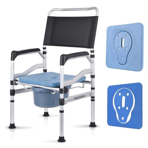 CHCHC Senioren Duschstuhl, Höhenverstellbar Aluminiumlegierung Duschsitz mit Rückenlehne Arme Sicherer Stall Klappbarer Toilettenstuhl Duschstuhl(C) von CHCHC
