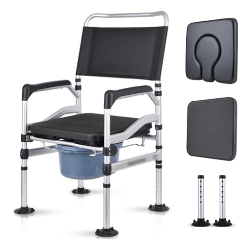 CHCHC Senioren Duschstuhl, Höhenverstellbar Aluminiumlegierung Duschsitz mit Rückenlehne Arme Sicherer Stall Klappbarer Toilettenstuhl Duschstuhl(D) von CHCHC