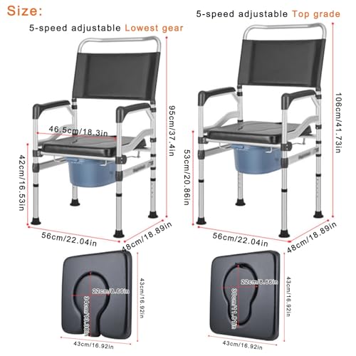 CHCHC Senioren Duschstuhl, Höhenverstellbar Aluminiumlegierung Duschsitz mit Rückenlehne Arme Sicherer Stall Klappbarer Toilettenstuhl Duschstuhl(E) von CHCHC