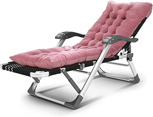 CHCHC Stahlfüße Gartenlieger, Terrasse Camping im Freien Liege Aluminiumlegierung Klappbar Verstellbarer Sonnenstuhl Strand Pool SNOSNT Liegen(Black+pink pad) von CHCHC