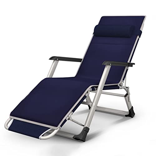 CHCHC Terrasse Faltbare Lounge -Stühle, abnehmbares Baumwollpolsterlieger im Freien im Freien im Freien Garten Beach Verstellbares Liegen Liegen(Navy Blue+pad) von CHCHC