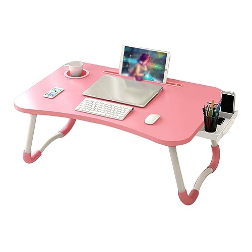 CHCHC Tragbarer Kleiner Tisch, Balkon Beweglicher Computer-Schreibtisch Auf Dem Schlafzimmerbett Multifunktional Klappbarer Bürotisch(Pink) von CHCHC