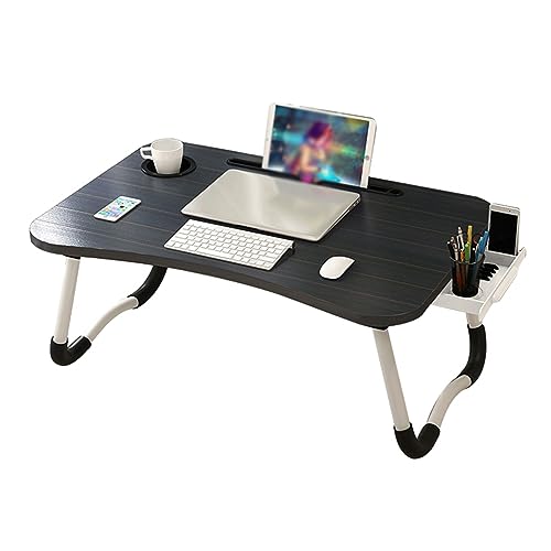 CHCHC Tragbarer Kleiner Tisch, Mehrere Optionen Verfügbar Multifunktional Klapptisch Balkon Erkerfenster Beweglicher Computer-Schreibtisch(Black,Drawers) von CHCHC