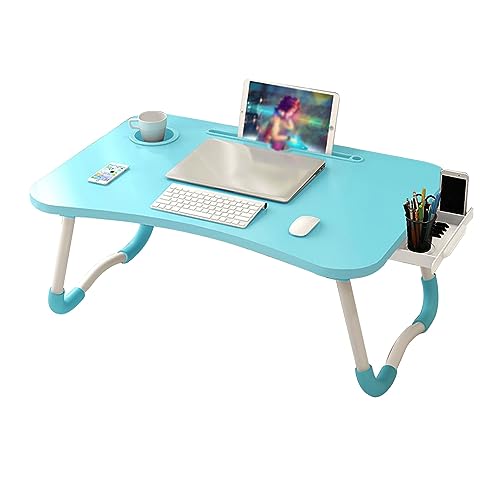 CHCHC Tragbarer Kleiner Tisch, Mehrere Optionen Verfügbar Multifunktional Klapptisch Balkon Erkerfenster Beweglicher Computer-Schreibtisch(Blue,Drawers) von CHCHC