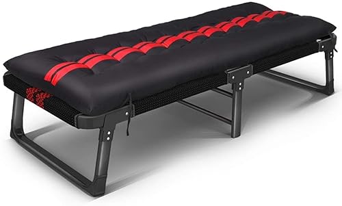 CHCHC Tragbares Klappbett, abnehmbares Kissen Multifunktion Büro EIN Nickerchen im Freien Campingbett Beach Stuhl Erwachsene Single Lounge Bett Liegen(Black red) von CHCHC